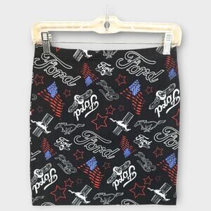 New With Tags Womens Forever 21 FORD Black Patriotic Stretchy Mini Skirt Medium